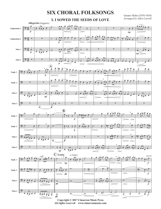 Sechs Chor Volkslieder (Tuba Quartett EETT) (Quartett (Tuba)) von Gustav Holst