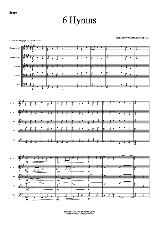 Sechs Hymnen (Blechbl serquintett) (Quintett (Blech Brass)) von arr. William Rowland