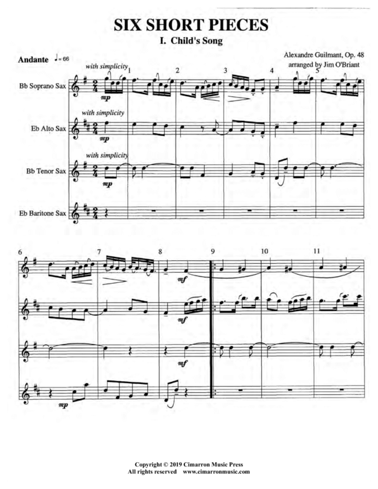 Sechs kurze St uuml cke Op. 48 (Saxophon Quartett SATB) (Quartett (Saxophon)) von Felix-Alexandre Guilmant