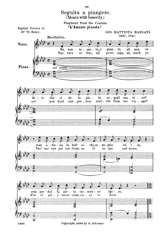 Seguita a piangere (Gesang mittel + Klavier) (Klavier  Gesang mittel) von Giovanni Battista Bassani