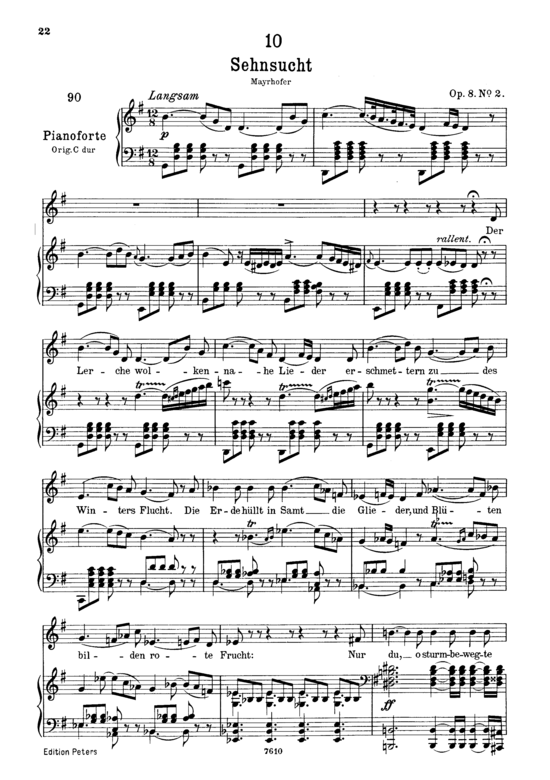 Sehnsucht D.516 Der Lerche Wolken (Gesang tief + Klavier) (Klavier  Gesang tief) von Franz Schubert