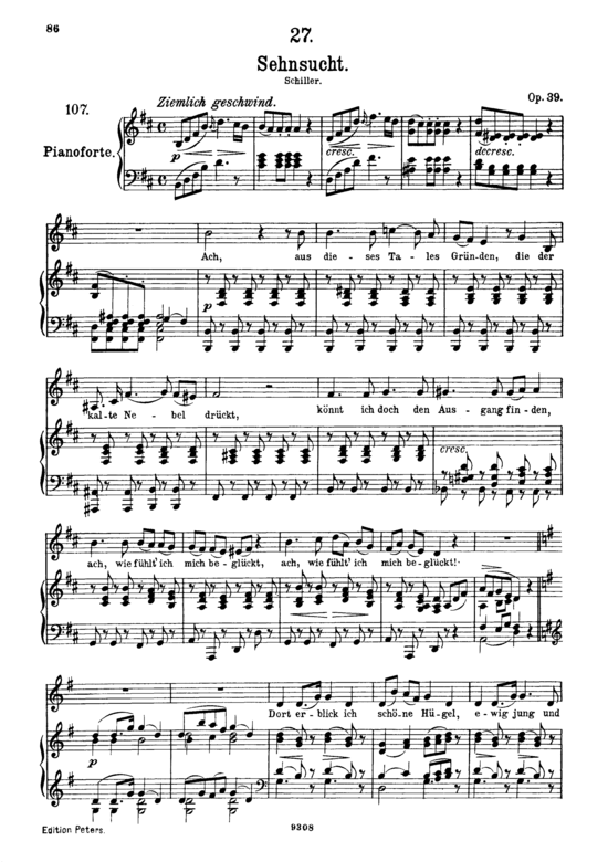 Sehnsucht D.636 Ach aus dieses Tales Gr uuml nden (Gesang hoch + Klavier) (Klavier  Gesang hoch) von Franz Schubert