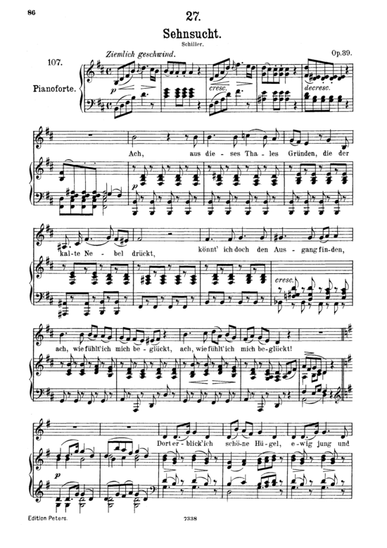 Sehnsucht D.636 Ach aus dieses Thales Gr nden (Gesang mittel + Klavier) (Klavier  Gesang mittel) von Franz Schubert