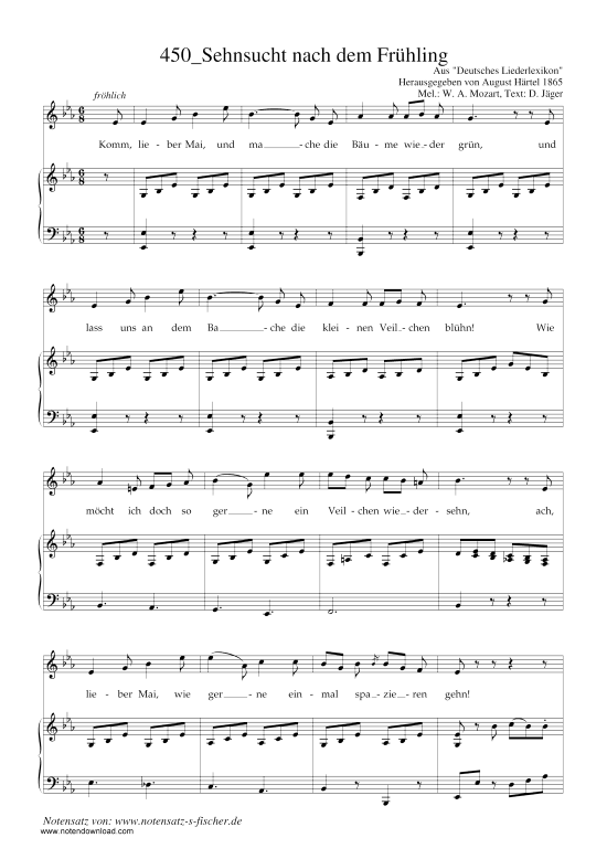 Sehnsucht nach dem Fr hling (Klavier + Gesang) (Klavier  Gesang) von Wolfgang Amadeus Mozart