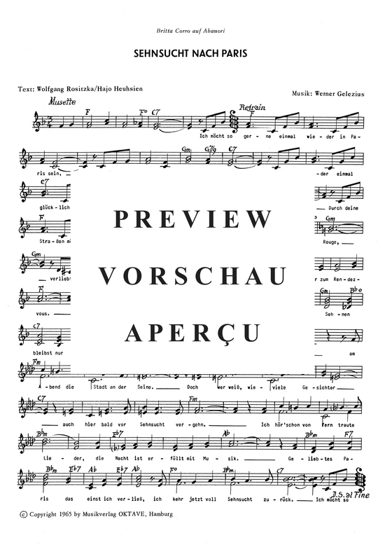 Sehnsucht nach Paris (Gesang) (Gesang  Akkorde) von Britta Corro