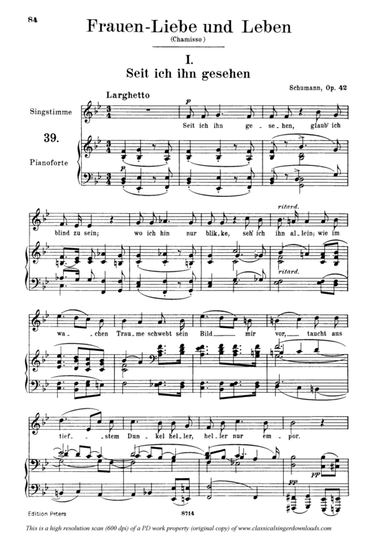 Seit ich ihn gesehen Op.42 No.1 (Gesang mittel + Klavier) (Klavier  Gesang mittel) von Robert Schumann