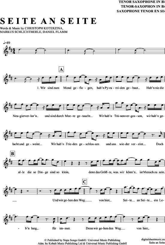 Seite An Seite (Tenor-Sax) (Tenor Saxophon) von Christina St rmer