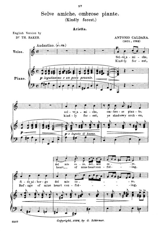 Selve amiche (Gesang mittel + Klavier) (Klavier  Gesang mittel) von Antonio Caldara