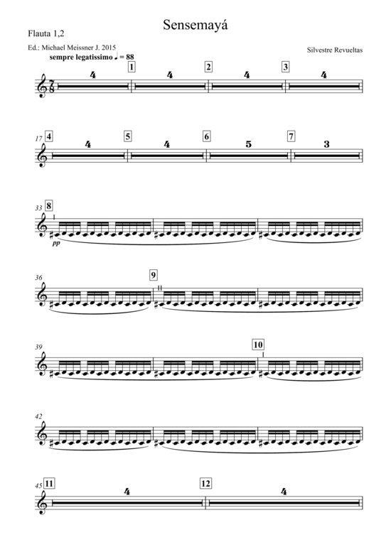 Sensemaya (Blockfl ouml te 1 2) (Orchester) von Silvestre Revueltas (nur Einzelstimme)