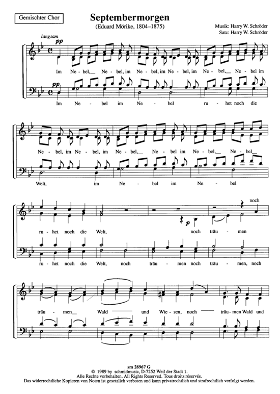 Septembermorgen (Gemischter Chor) (Gemischter Chor) von Harry W. Schr ouml der
