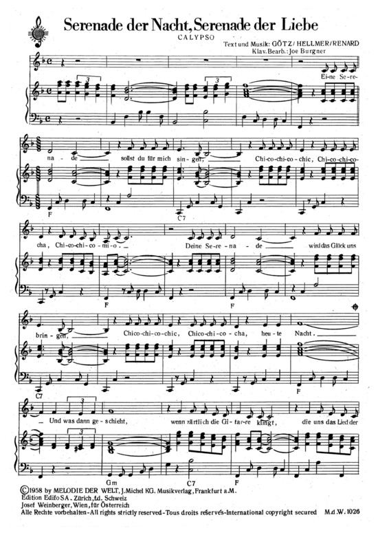 Serenade der Nacht Serenade der Liebe (Klavier + Gesang) (Klavier Gesang  Gitarre) von Calypso