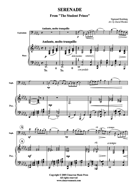 Serenade from quot The Student Prince quot (Bariton Pos + Klavier) (Klavier  Bariton (Posaune)) von Sigmund Romberg
