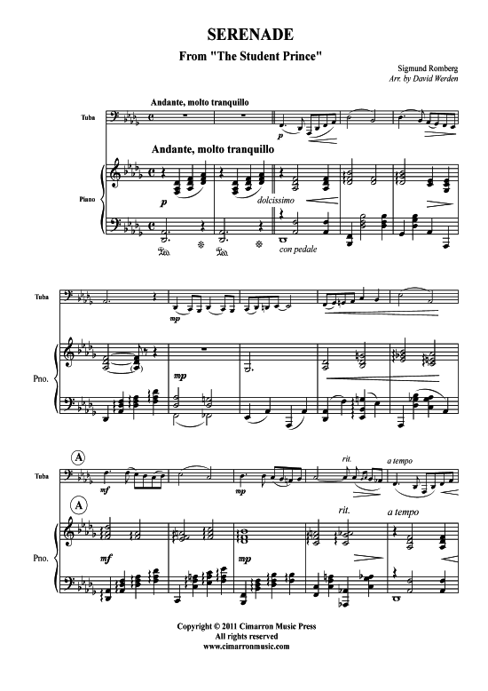 Serenade (Tuba + Klavier) (Klavier  Tuba) von Sigmund Romberg (aus The Student Prince)