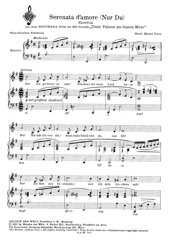 Serenata d amore (Nur Du) (Klavier + Gesang) (Klavier Gesang  Gitarre) von Teddy Reno