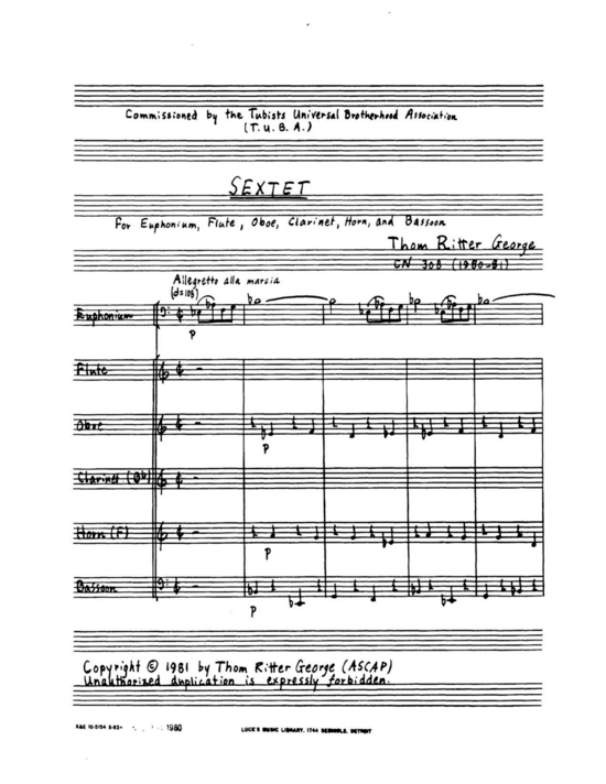 Sextet (Gemischtes Ensemble f uuml r Holzbl auml ser Quintett + Euphonium Solo) (Ensemble (Gemischt)) von Thom Ritter George