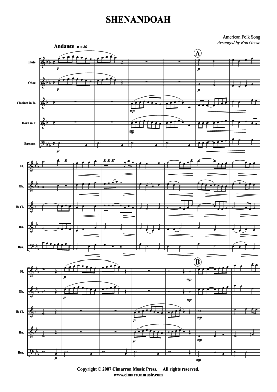 Shenandoah (Holzbl auml ser-Quintett) (Quintett (Holzbl ser)) von American Folk Song