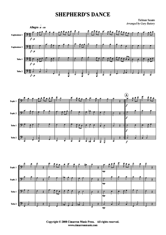 Shepherd s Dance (Tuba Quartett 2x Bariton 2xTuba) (Quartett (Tuba)) von Tielman Susato