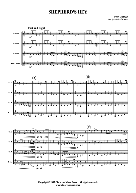 Shepherd s Hey (Klarinetten-Quartett) (Quartett (Klarinette)) von Percy Grainger