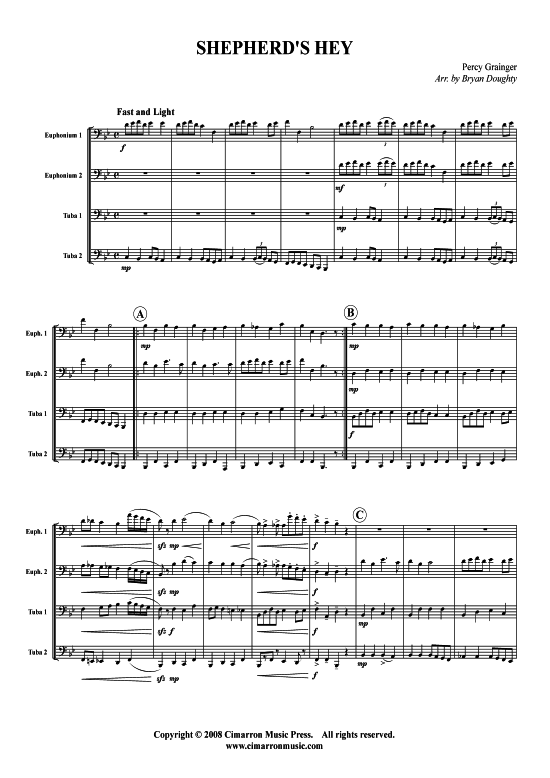 Shepherd s Hey (Tuba Quartett 2x Bariton 2xTuba) (Quartett (Tuba)) von Percy Grainger