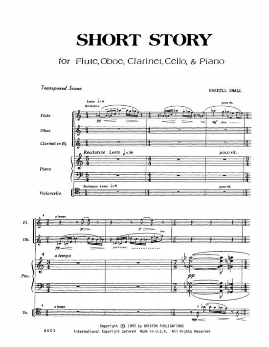 Short Story (Fl te Klarinette Oboe Cello und Klavier) (Quintett (5 St.)) von Haskell Small