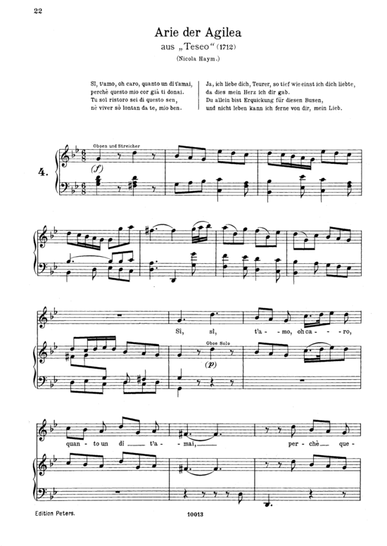 Si t acute amo o caro (Sopran + Klavier) (Klavier  Sopran) von G. F. H auml ndel