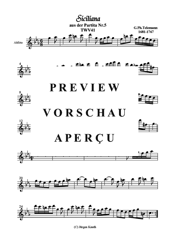 Siciliana aus der Partita Nr. 5 (Alt-Fl te Solo) (Altfl te) von G. Ph. Telemann (TWV41)
