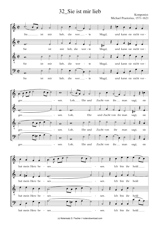 Sie ist mir lieb (Gemischter Chor) (Gemischter Chor) von Michael Praetorius 1571-1621