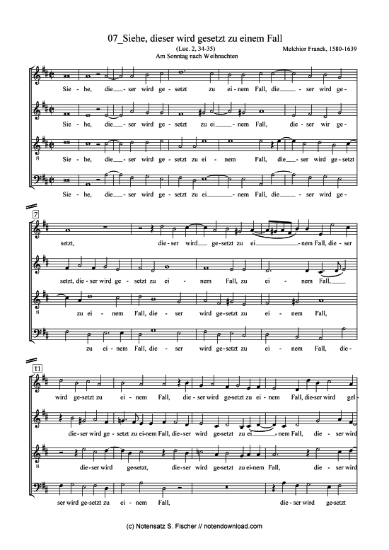 Siehe dieser wird gesetzt zu einem Fall (Gemischter Chor) (Gemischter Chor) von Melchior Franck (1580-1639)