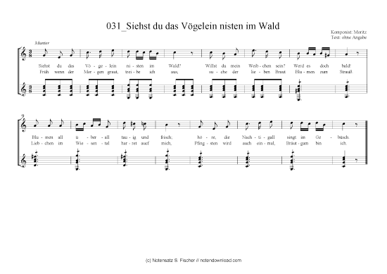 Siehst du das V gelein nisten im Wald (Gitarre + Gesang) (Gitarre  Gesang) von Moritz 