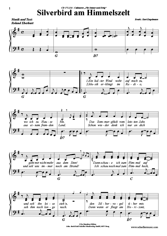Silverbird am Himmelszelt (Klavier + Gesang) (Klavier Gesang  Gitarre) von Calimeros