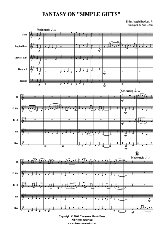 Simple Gifts (Holzbl auml ser-Quintett) (Quintett (Holzbl ser)) von Joseph Brackett