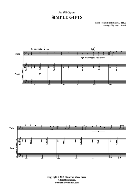 Simple Gifts (Tuba Solo) (Tuba (Solo)) von Joseph Brackett