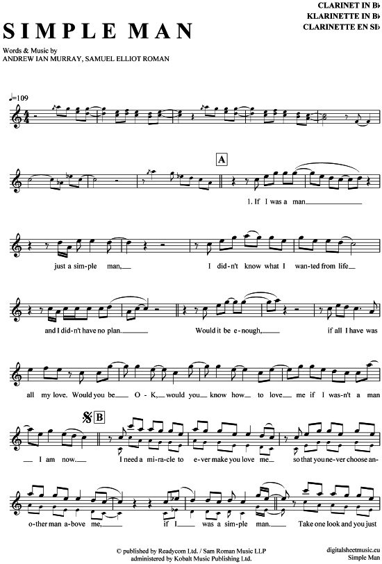 Simple Man (Klarinette in B) (Klarinette) von Andreas K uuml mmert