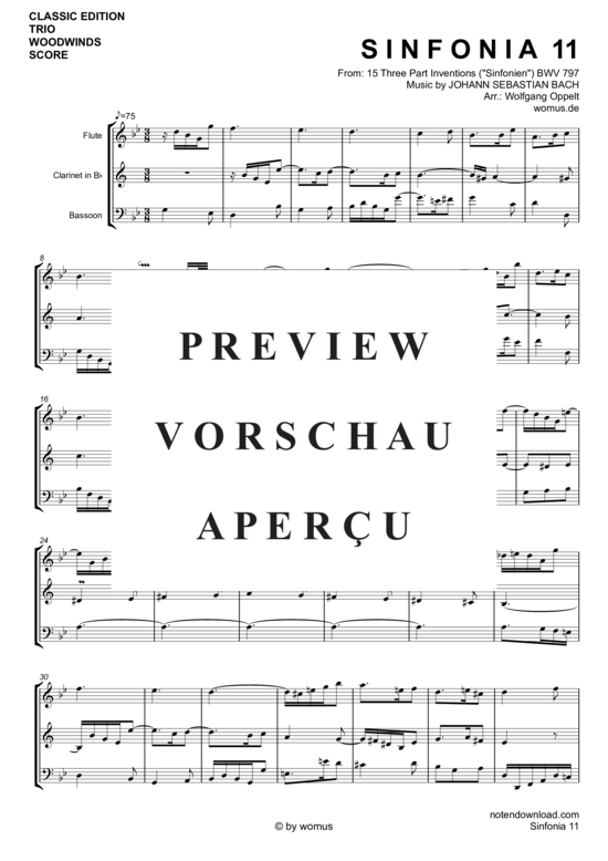 Sinfonia 11 (Holzbl ser Trio) (Trio (Holzbl ser)) von Johann Sebastian Bach (arr. WO)