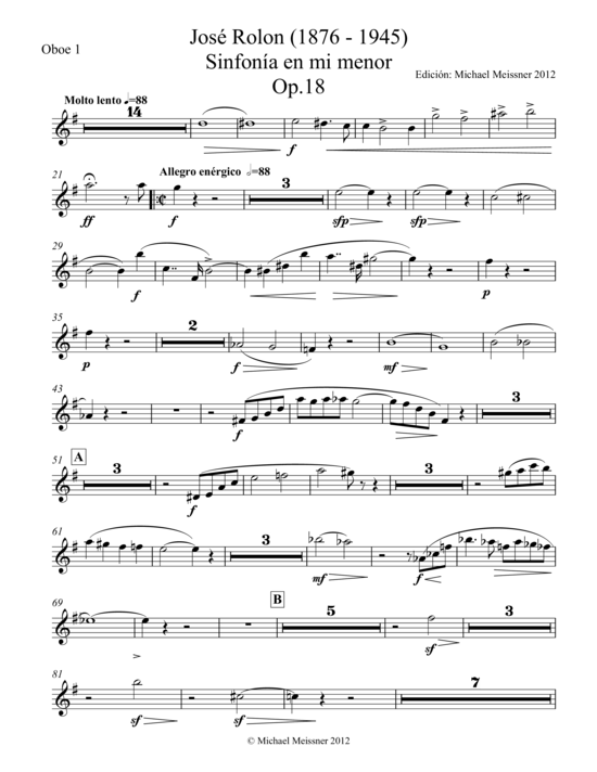 Sinfonia op. 18 (Oboe 1) (Orchester) von Jose Rolon (nur Einzelstimme)