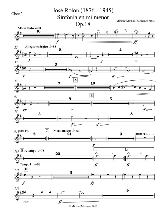 Sinfonia op. 18 (Oboe 2) (Orchester) von Jose Rolon (nur Einzelstimme)