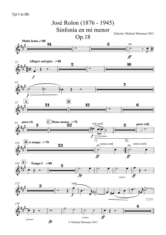 Sinfonia op. 18 (Trompete 1 in B) (Orchester) von Jose Rolon (nur Einzelstimme)