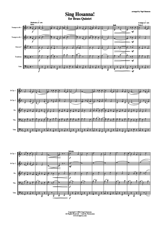 Sing Hosanna (Blechbl serquintett) (Quintett (Blech Brass)) von traditional (arr. Simmons)