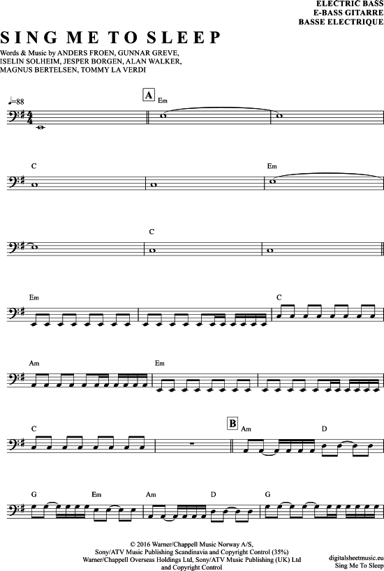 Sing Me To Sleep (E-Bass) (E Bass) von Alan Walker