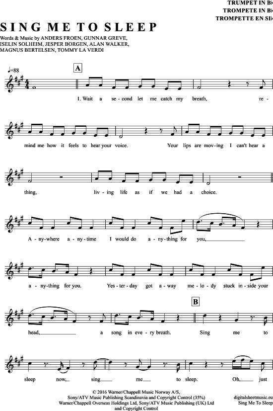 Sing Me To Sleep (Trompete in B) (Trompete) von Alan Walker