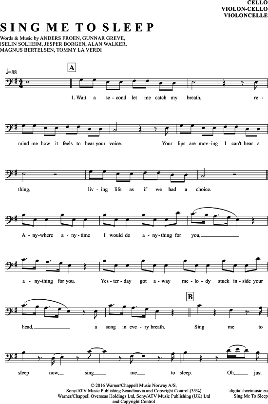Sing Me To Sleep (Violon-Cello) (Violoncello) von Alan Walker