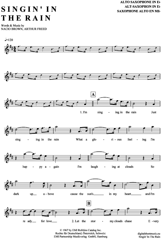 Singin in the rain (Alt-Sax) (Alt Saxophon) von Gene Kelly (Filmmusik)