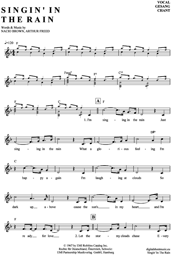 Singin in the rain (Gesang) (Gesang  Akkorde) von Gene Kelly (Filmmusik)