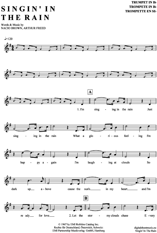 Singin in the rain (Trompete in B) (Trompete) von Gene Kelly (Filmmusik)
