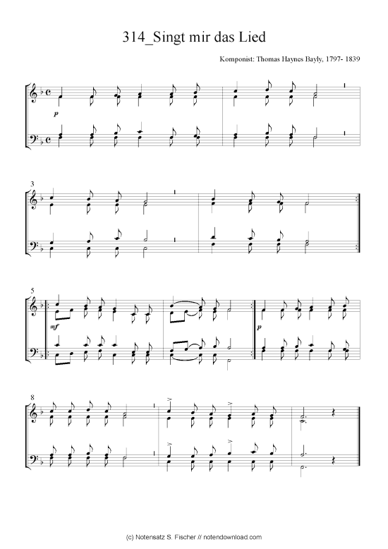 Singt mir das Lied (Quartett in C) (Quartett (4 St.)) von Thomas Haynes Bayly 1797- 1839