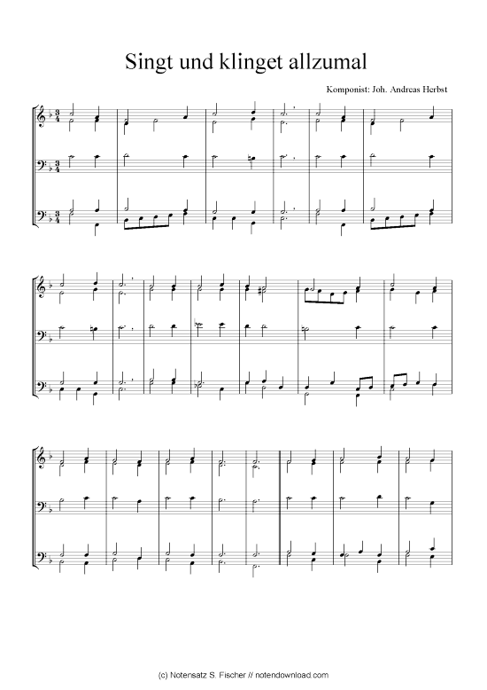 Singt und klinget allzumal (Quartett in C) (Quartett (4 St.)) von Joh. Andreas Herbst