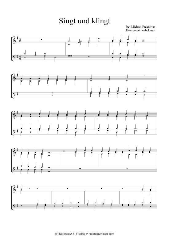 Singt und klingt (Quartett in C) (Quartett (4 St.)) von bei Michael Praetorius unbekannt