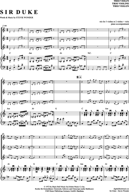 Sir Duke (Violinen Trio + Klavier) (Trio (Violine)) von Stevie Wonder