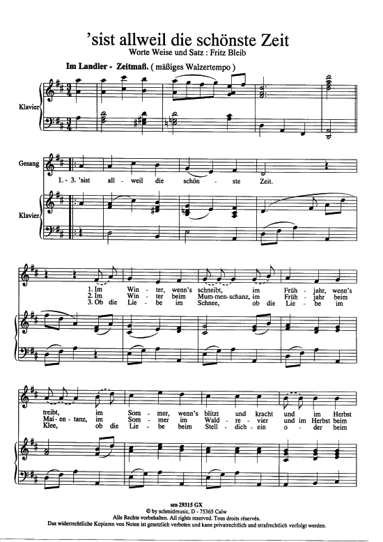 sist allweil die sch ouml nste Zeit (Gesang mittel + Klavier) (Klavier  Gesang) von Fritz Bleib