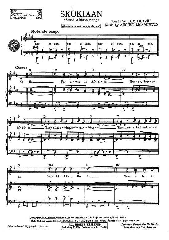 Skokiaan (South African Song) (Klavier + Gesang) (Klavier Gesang  Gitarre) von Popular Standard